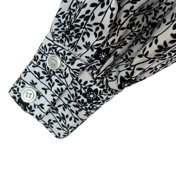 Alice Stuart Vintage Black White Floral Collared Union Made USA Button Up Size M - Picture 4 of 6